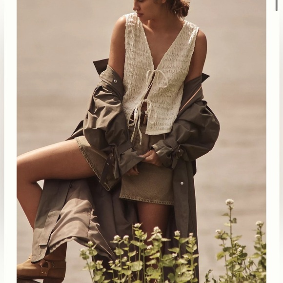 Anthropologie Olive Green Belted Long Trenchcoat - Picture 2 of 5